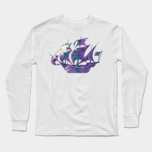 Galaxy Shores Cosmic Liquid Art Sailing Ship Silhouette Long Sleeve T-Shirt